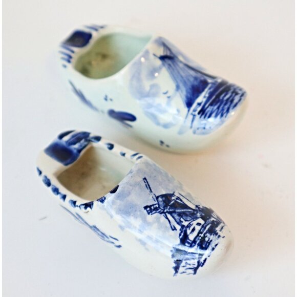 6 Vintage Delft Blue Dutch Shoe Ashtray Tulips Miniature Holland Delftware - Picture 3 of 6